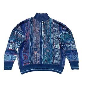 Marconi Blue Textured Long Sleeves Coogie Style 90s Knit Sweater Size Medium